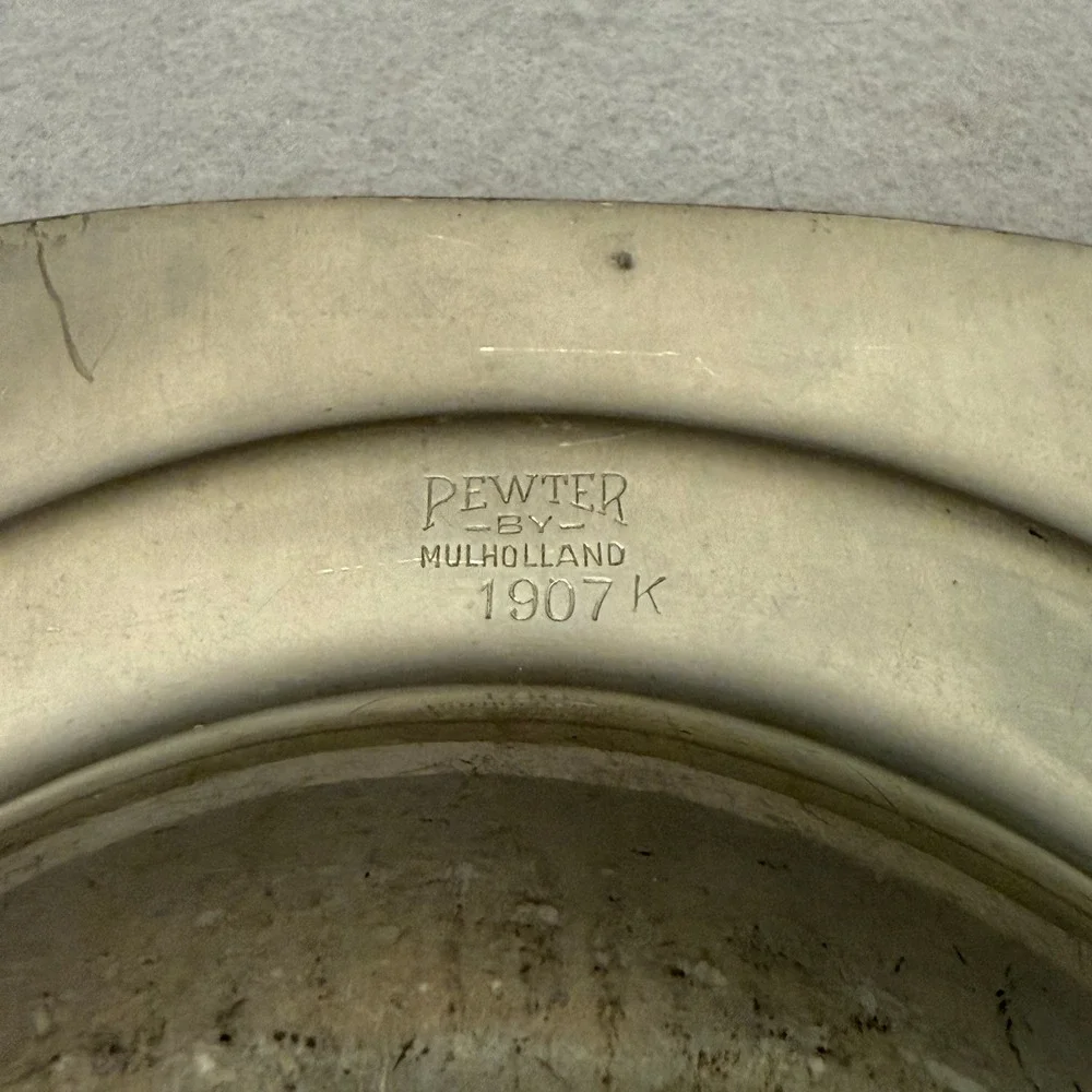 Mulholland Pewter Oval Dish‎ 1907 K Scrollwork Border Vintage Metalware Tray